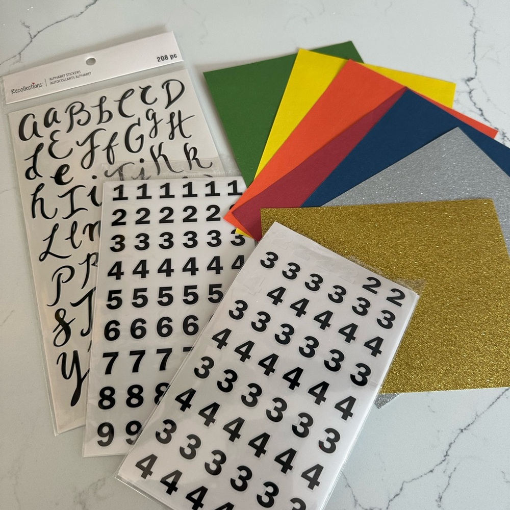 Letter and Number Craft Sticker set with Colorful Craft Paper